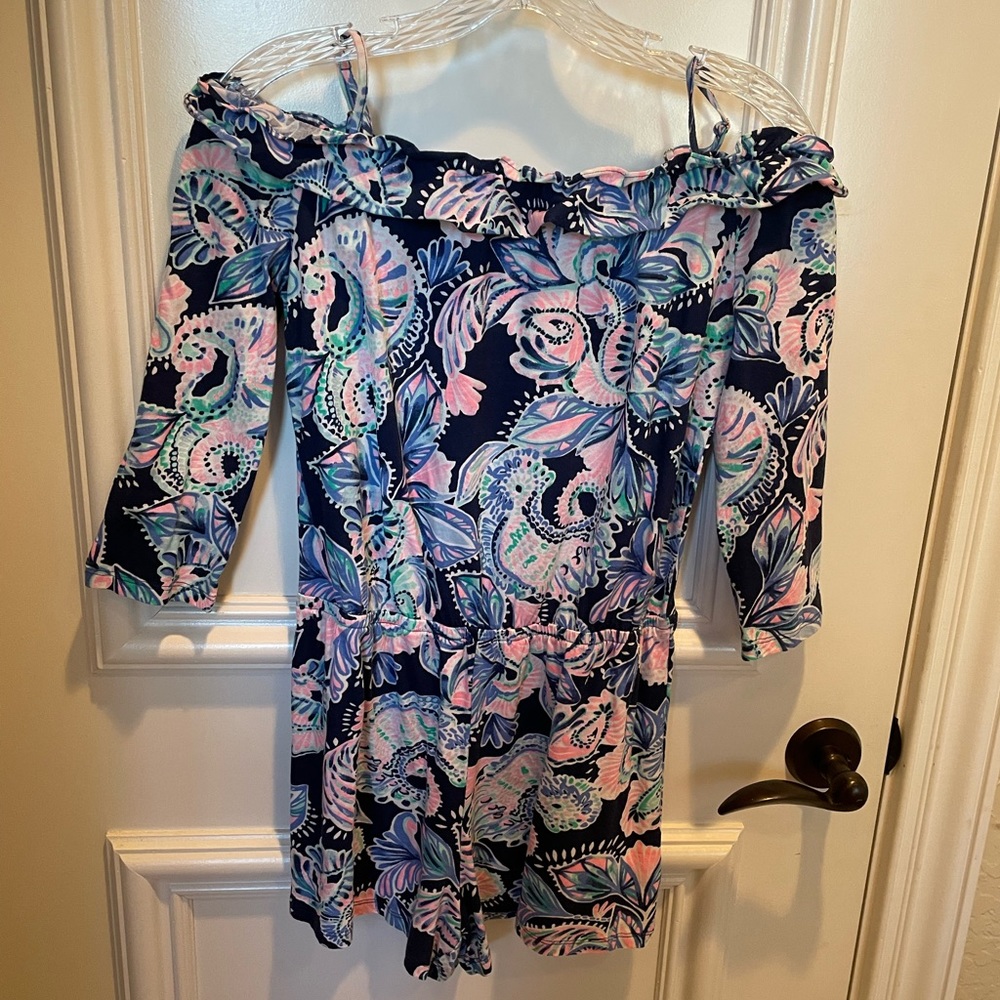 Adorable Girls Lilly Pulitzer shorts romper outfit size 16 gently worn